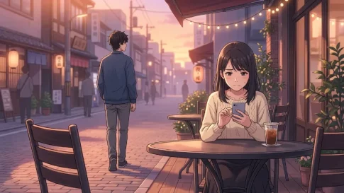 デート後に連絡が減り不安になる女性と距離を取る男性のイメージ