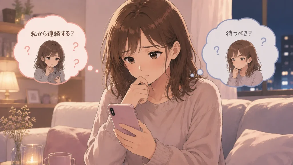 連絡するべきか待つべきか悩む女性の恋愛心理イメージ