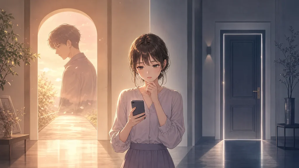 未練があるブロックと拒絶のブロックの違いを、光と閉じたドアで表したイラスト